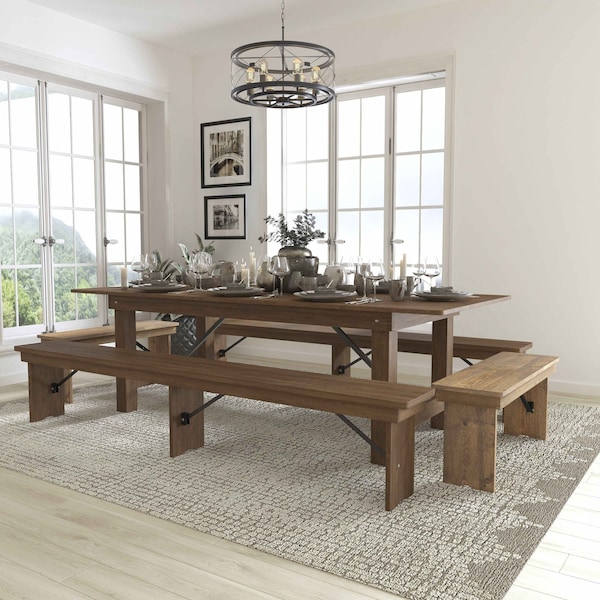 Flash Furniture Rectangle Antique Farm Table , 40"; 96", 40-1/4" W 30"; 17-3/4" H, XA-FARM-5-GG - main